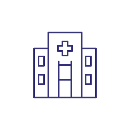 Hospital building line icon. Clinic, medical center, doctor office. Medicine concept. Vector illustration can be used for topics like healthcare, service, city