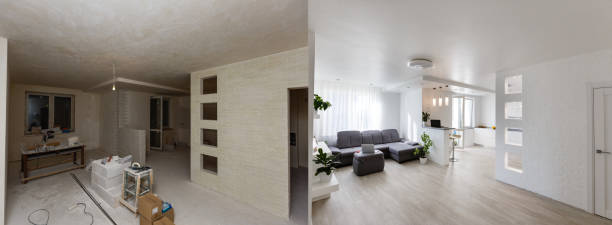 Renovation before and after - empty apartment room, new and old, Renovation before and after - empty apartment room, new and old, plaster photos stock pictures, royalty-free photos & images
