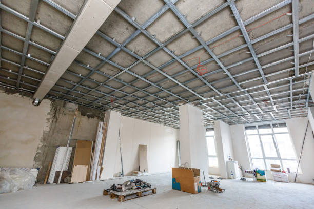 estructura de techo suspendido, antes de la instalación de yeso - wall plasterboard vehicle interior indoors fotografías e imágenes de stock