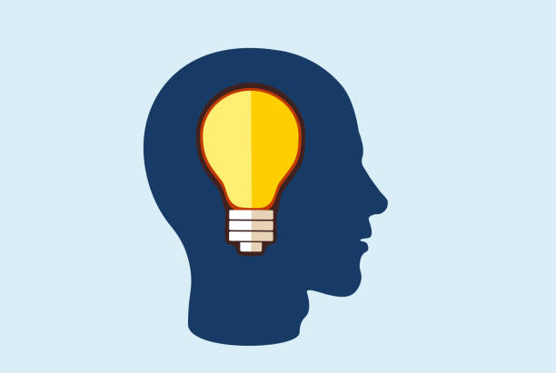 心の創造性の概念。男の頭の中の電球 - light bulb business wisdom abstract点のイラスト素材／クリップアート素材／マンガ素材／アイコン素材