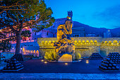 Night view of Monument in honor of foreign colonies in the city of Monaco