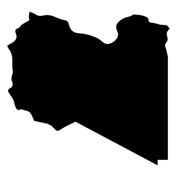 Libya - solid black silhouette map of country area. Simple flat vector illustration Libya - solid black silhouette map of country area. Simple flat vector illustration. political map of libya stock illustrations