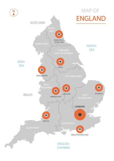 mapa anglii z podziałami administracyjnymi. - uk map regions england stock illustrations