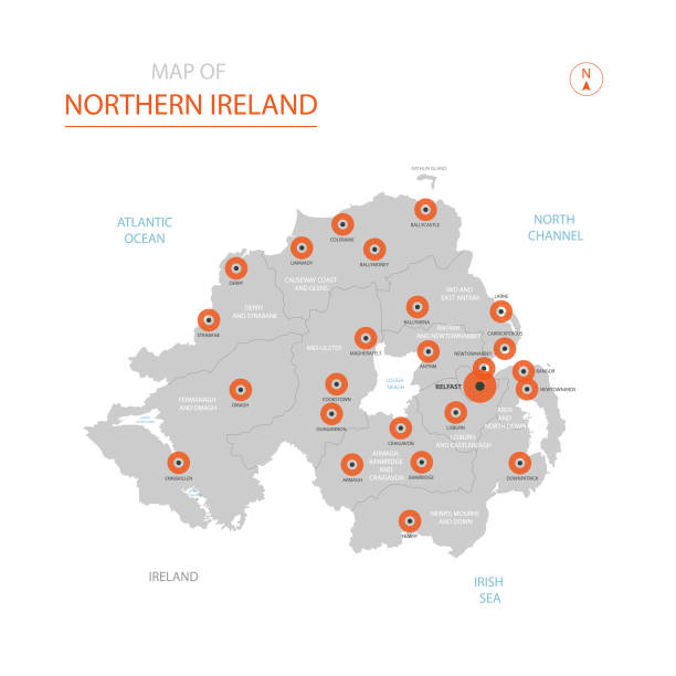 карта северной ирландии с административными подразделениями. - северная ирландия stock illustrations
