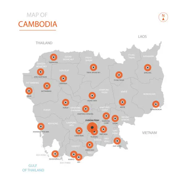 Vector illustration of Cambodia map with administrative divisions.