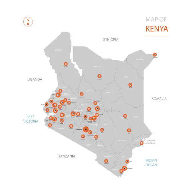 Vector illustration of Kenya map with administrative divisions.