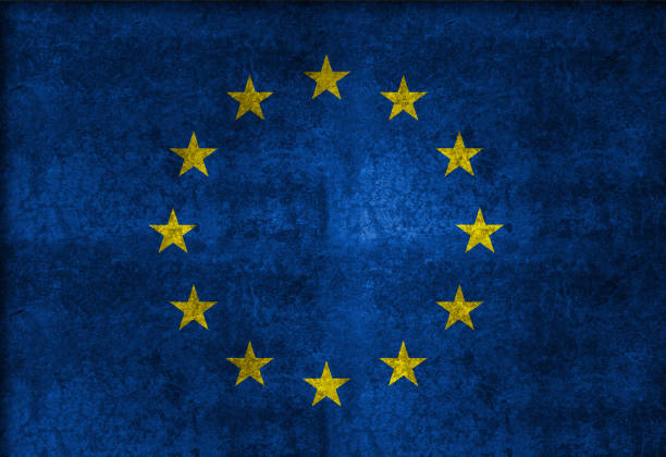 grunge european union flag - european union flag european community photography textured effect imagens e fotografias de stock