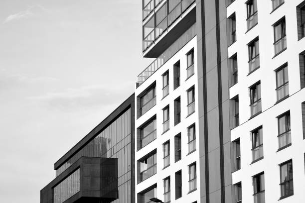 istock Modern apartment building exterior. Black and white. 1029502294