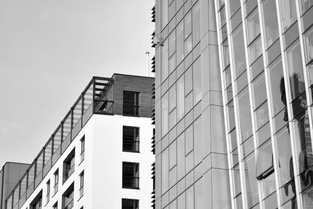istock Modern apartment building exterior. Black and white. 1029502444