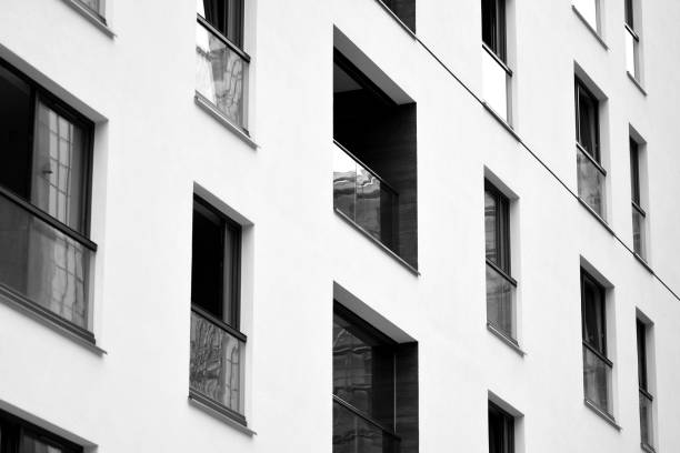 istock Modern apartment building exterior. Black and white. 1029511066