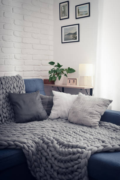 istock Gray knitted blanket from merino wool 1029534306