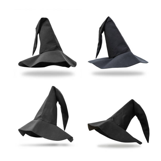 Halloween Witch wizard's black hat set of four isolated on white background with clipping path Halloween Witch wizard's black hat set of four isolated on white background with clipping path arthurian legend stock pictures, royalty-free photos & images
