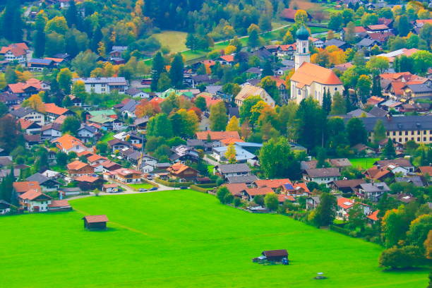 istock Above Oberammergau village downtown - Bavarian alps, Germany 1029570860