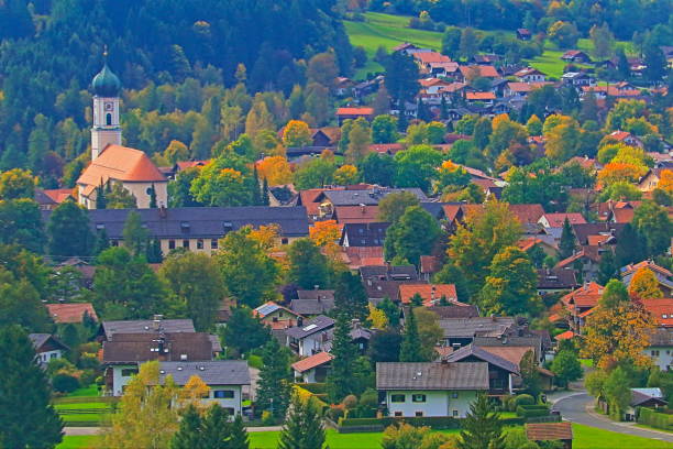 istock Above Oberammergau village downtown - Bavarian alps, Germany 1029572980