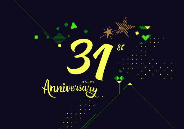 istock 31st Happy Anniversary lettering text banner, dark color with geometric background 1029594036