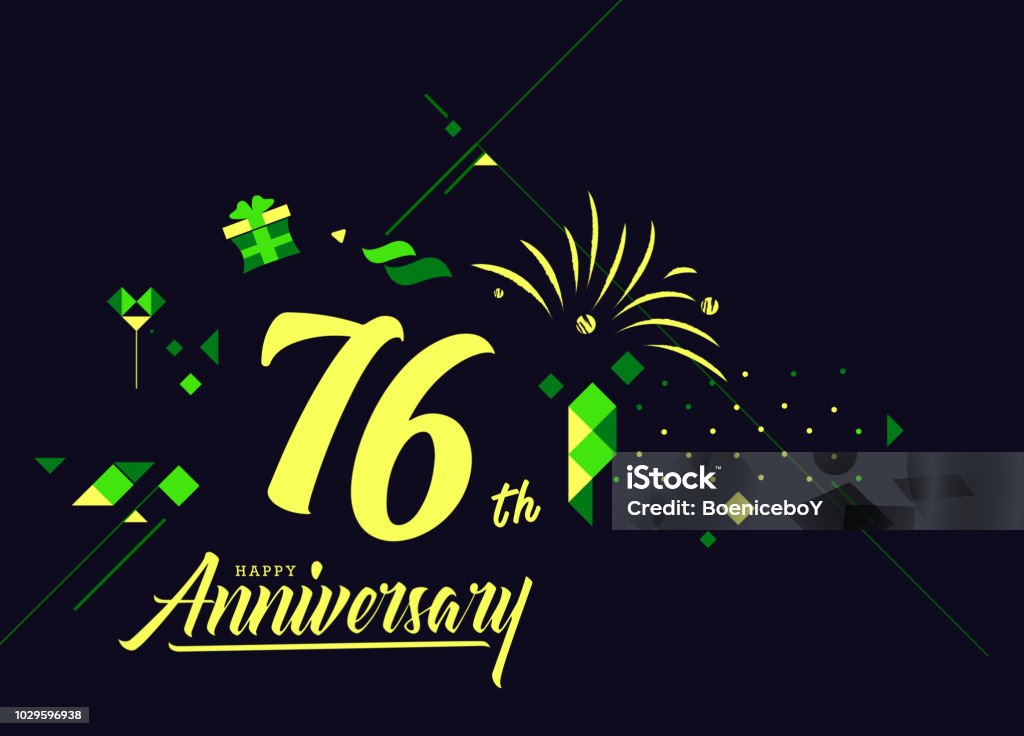 76th Lettering 76th Happy Anniversary Lettering Text Banner Dark Color With Geometric ...