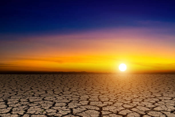 Arid soil with the sunset sky.