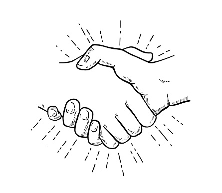Hand drawn sketch illustration of a handshake, partnership concept.