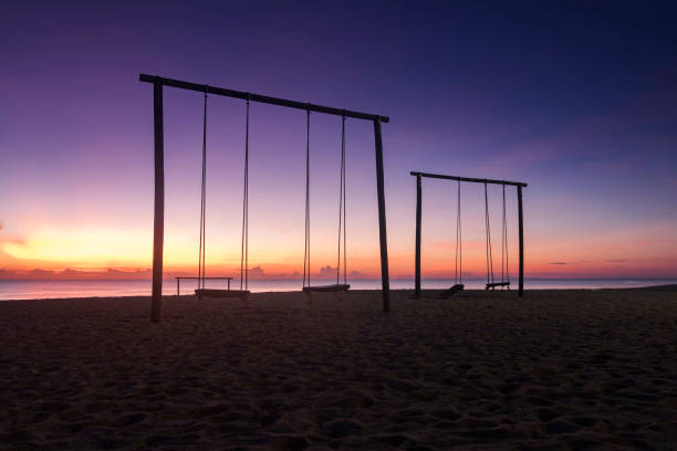 istock swing and beautiful tropical beach over magical twilight sunrise at dawn 1029645804