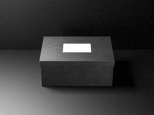 istock Black shoe or dress box packaging Mockup in dark studio 1029653074