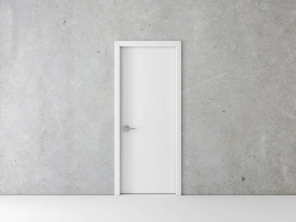 Closed White Door on concrete Wall Closed White Door on concrete Wall, 3d rendering doorway stock pictures, royalty-free photos & images