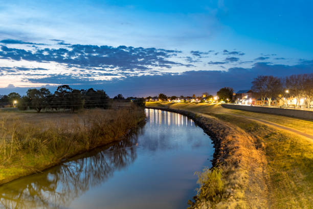 Dawn over the town River