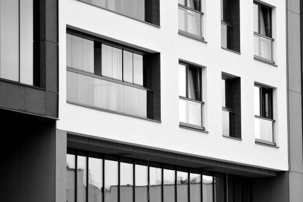 istock Modern apartment building exterior. Black and white. 1029662612