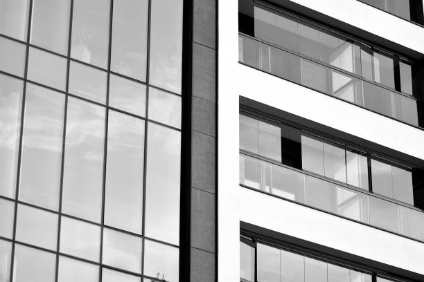 istock Modern apartment building exterior. Black and white. 1029662726