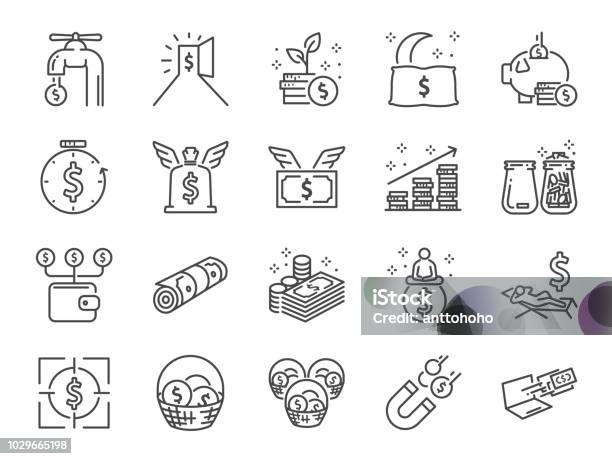 Passive Income Line Icon Set Included The Icons As Financial Freedom Expenses Fee Investing And More Stock Illustration - Download Image Now