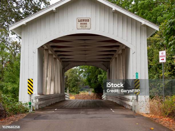 Ponte Coperto Larwood Bridge Storico Landmark Linn County Oregon - Fotografie stock e altre immagini di Oregon - Stato USA