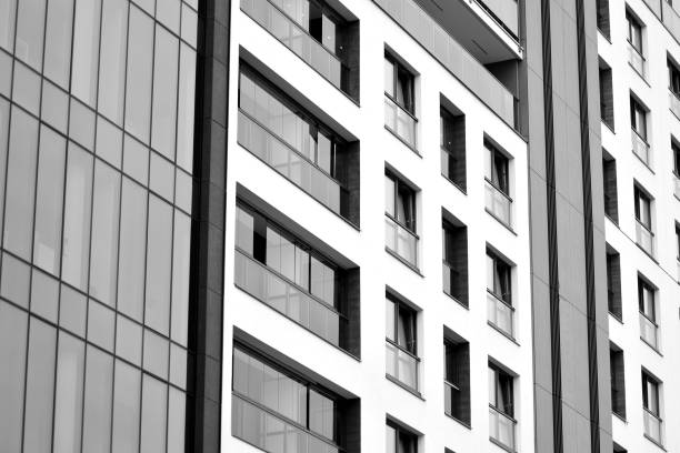 istock Modern apartment building exterior. Black and white. 1029665690
