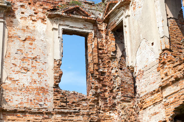 ruins made of red brick building, which was a fortress or other fortification, closeup