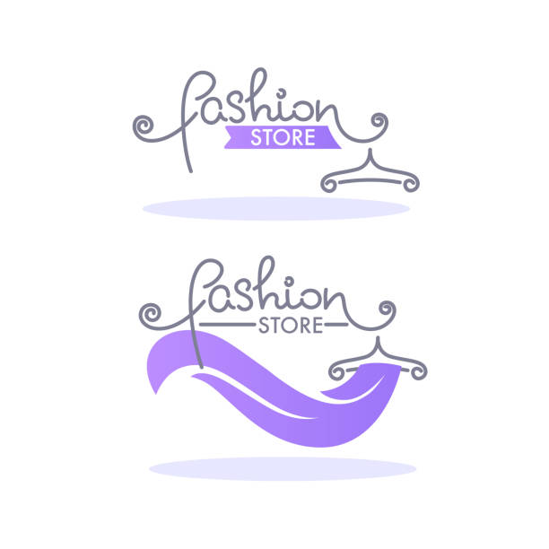 illustrations, cliparts, dessins animés et icônes de boutique de mode et de stocker les logo, étiquette, emblème avec lettrage composition dessinée à la main - boutique