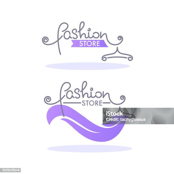 Boutique De Mode Et De Stocker Les Logo Étiquette Emblème Avec Lettrage Composition Dessinée À La Main Vecteurs libres de droits et plus d'images vectorielles de Logo