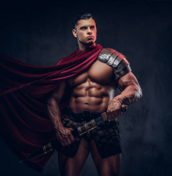 istock Brutal ancient Greece warrior with a muscular body in battle uniforms 1029684034