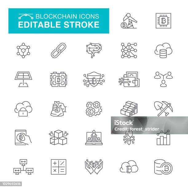Blockchain Editable Stroke Icons Stock Illustration - Download Image Now - Icon Symbol, Chain - Object, Blockchain