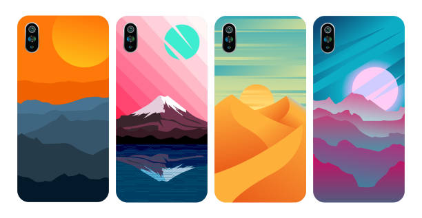 Smartphone cover, Stylish colored case Smart Phone, Mobile Phone, Telephone, Equipment, Travel, Camping desert camping stock illustrations