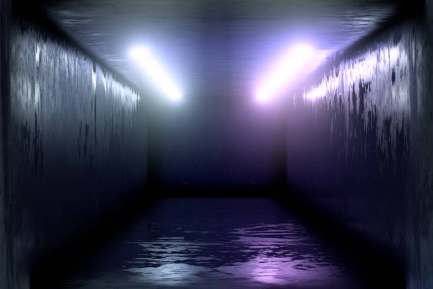 istock 3d render, glowing lines, tunnel, neon lights, virtual reality, abstract background, square portal, arch, pink blue spectrum vibrant colors, laser show 1029720190