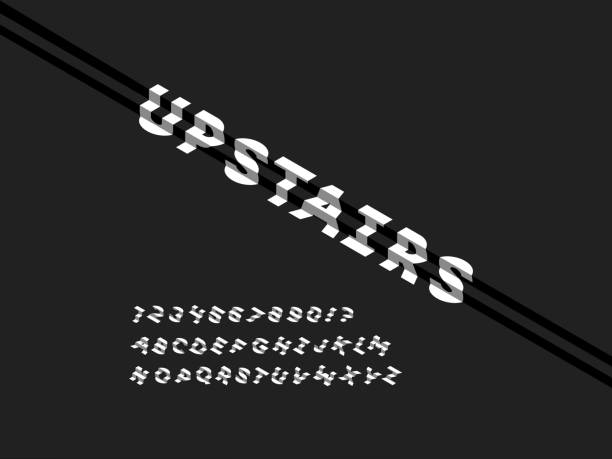 ilustrações de stock, clip art, desenhos animados e ícones de upstairs font. vector alphabet - upstairs