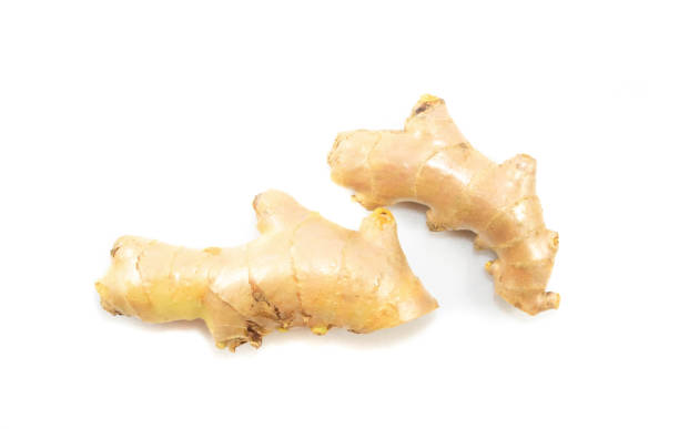 istock Top view fresh ginger slice isolated on white background, herb medical concept 1029738590