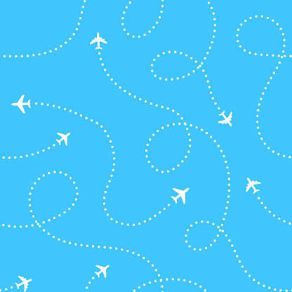 Airplanes with traces background. Seamless aerial pattern