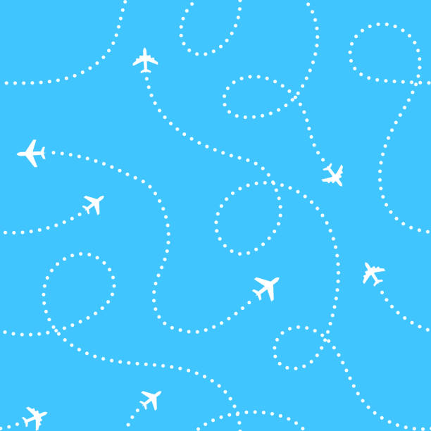 Airplanes with traces background. Seamless aerial pattern. Airplanes with traces background. Seamless aerial pattern airplane designs stock illustrations