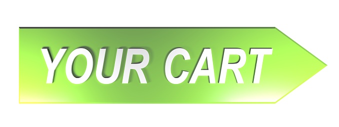 The write YOUR CART written with white letters on a green arrow pointing to right, on white background - 3D rendering illustration