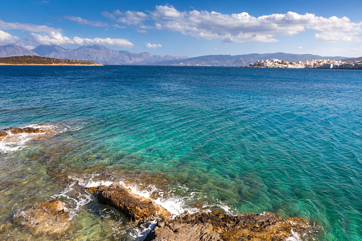 Beautiful waters of a Bay near Agios Nikolaos, Greece