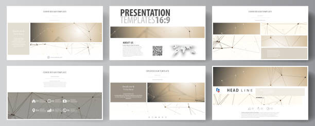 ilustrações de stock, clip art, desenhos animados e ícones de business templates in hd format for presentation slides. abstract vector layouts in flat design. technology, science, medical concept. golden dots and lines, cybernetic digital style. lines plexus - 16705