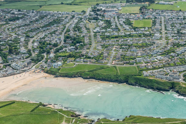 istock Aerial Views over Porth Beach, Newquay, Cornwall on a June day. 1029768484