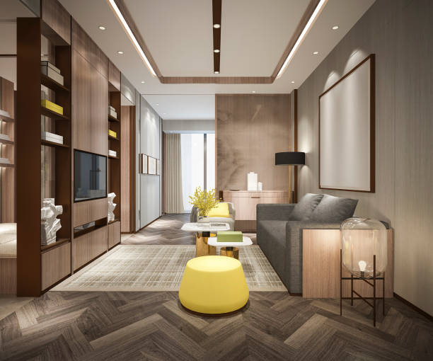 istock 3d rendering loft luxury living room with bookshelf 1029774040