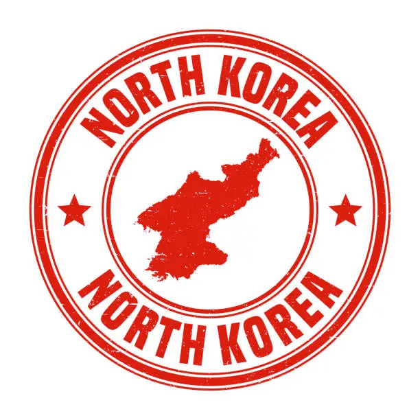 Vector illustration of Korea North - Red grunge rubber stamp with name and map