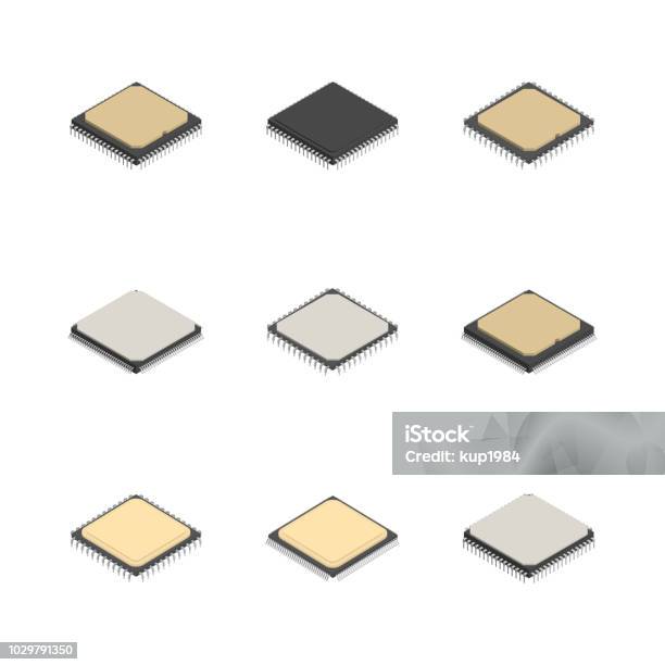 Set Of Different Processors In 3d Vector Illustration Stock Illustration - Download Image Now