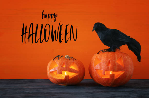 istock Halloween holiday concept. Pumpkins over wooden table. 1029791766